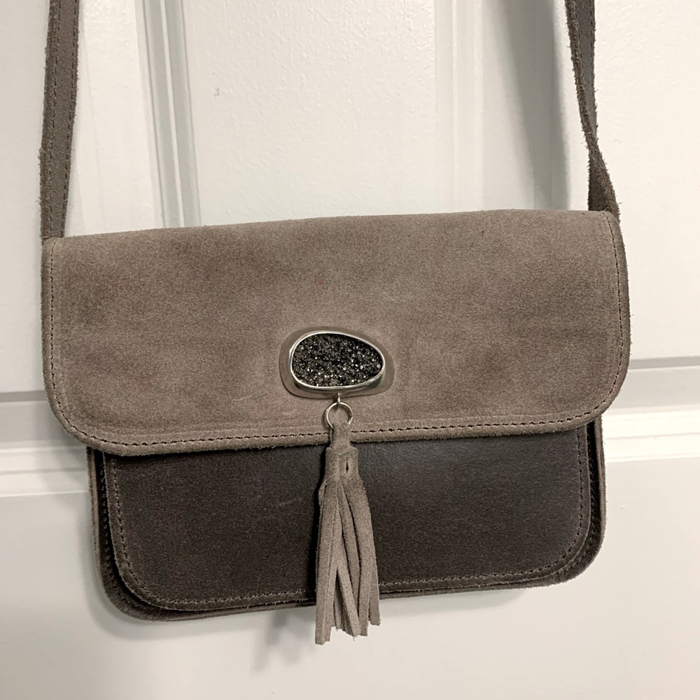 Most Wanted USA Taupe Leather & Suede Crossbody Bag